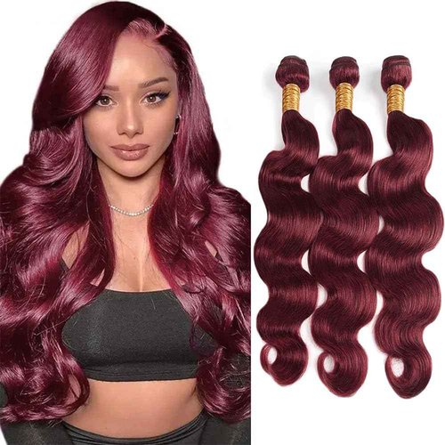 Giginger Bundles Human Hair Burgundy 99J Body Wave Human Hair Bundles 26 28 30 inch Wine Red Unprocessed Quick Weave Soft Sewn In Hair Extensions for Black Women