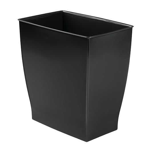 iDesign Small Plastic Bathroom Trash Can, Black | Slim Rectangle, For Bedroom, For Office, For Dorm
