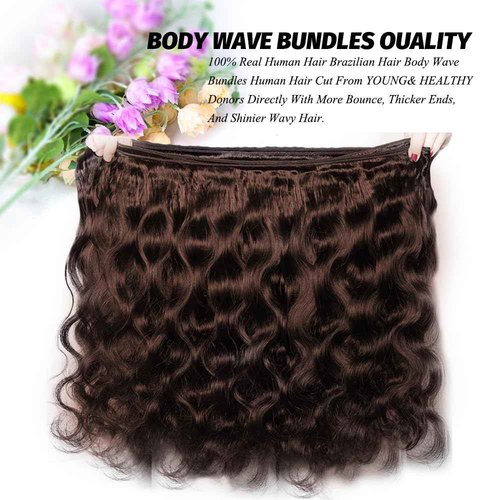 ALLRUN Brown Body Wave Bundles Human Hair 16 18 20 Inch Light Brown Hair Bundles Body Wave 12A 100% Unprocessed Brazilian Virgin Hair Chocolate Color Human Hair Extension Color 4#