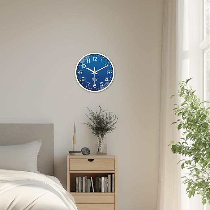 XNM Navy Blue Decorative Wall Clock for Living Room Bedroom 12 Inch Classic Minimalist Wall Clocks Battery Operated Round Analog Silent Clock