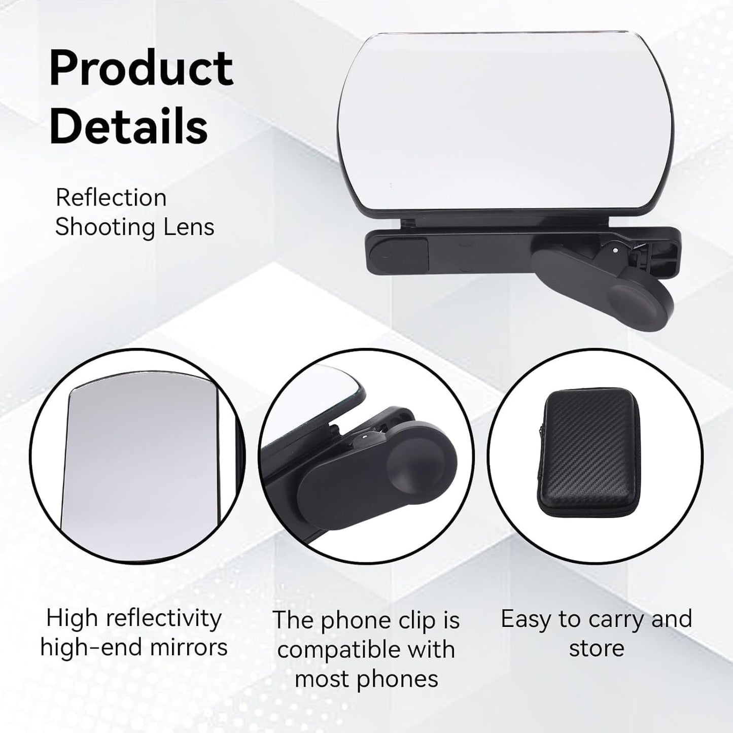 Mirror Effect Lens - Capture Stunning Reflections Instantly,Camera Mirror Reflection Clip for Back Camera Recording, Adjustable Hd Glass Phone Shooting Reflection Mirror (White)