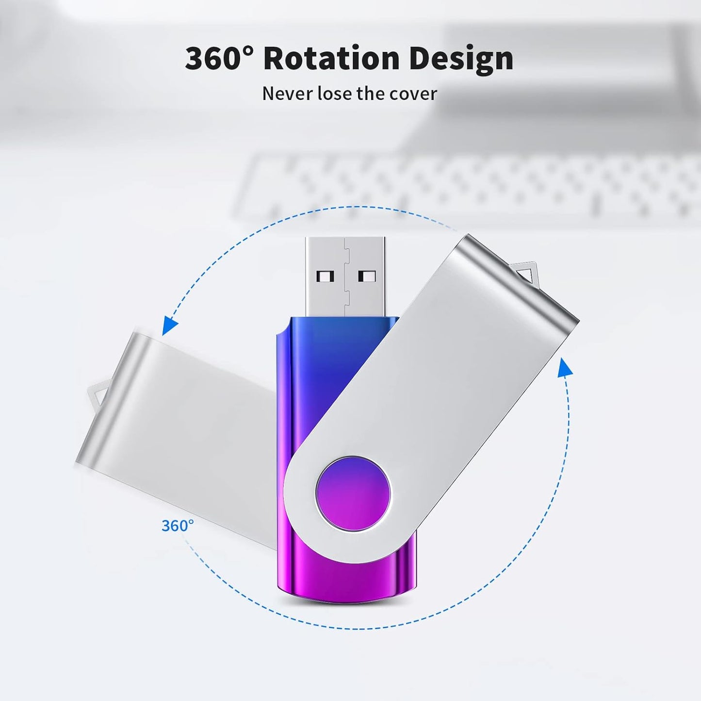 ABLAZE 4GB Flash Drive 2 Pack, USB 2.0 Thumb Drives with Lanyards Swivel USB Memory Stick 4GB（Green and Purple
