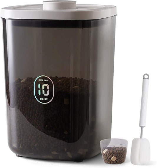 25 lbs Rice Dispenser,10.5 Qt/10 L/22-25 lbs Rice Container Storage with Measuring Cup & Brush Food Cereal Container Bins Household for Kitchen Pantry Organization (AY-10KG-GREY)