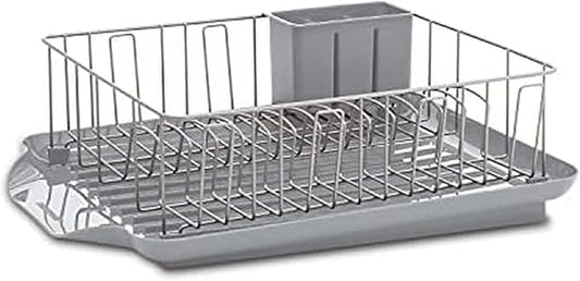 Farberware Classic 3-Piece Dish Drying Rack Set, Gray - Rust-Resistant Dish Rack for Kitchen Counter with Self-Draining Board and Flatware Caddy
