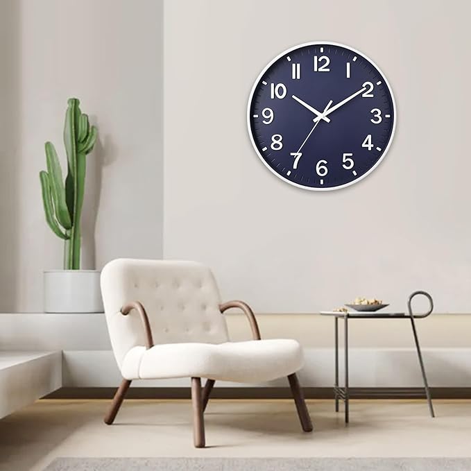 HZDHCLH Wall Clocks Battery Operated,Wall Clock Navy Blue,8 inch Wall Clock Silent Non Ticking Modern 3D Numbers for Kitchen Bedroom Living Room Office Classroom Decor