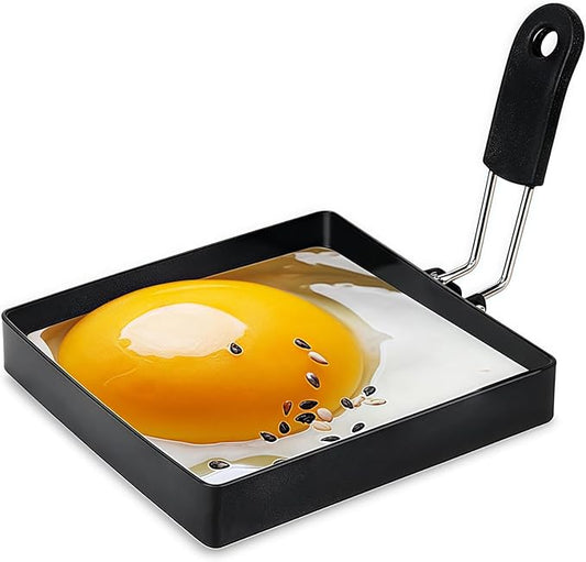 4'' Square Egg Rings with Silicone Handle, Stainless Steel Egg Cooking Rings，Nonstick，For Frying Eggs and English Muffins Pancake, Egg Mold Shaper For Breakfast