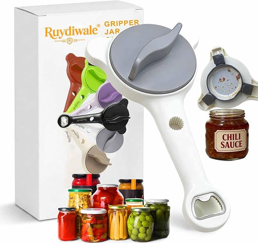 4-in-1 Jar Opener, Adjustable Jar Opener for Seniors, Kitchen Tool Designed Specifically for Seniors and Those with Limited Physical Strength, Suitable for Beer, Salad Dressing,Jar(Sky Grey)