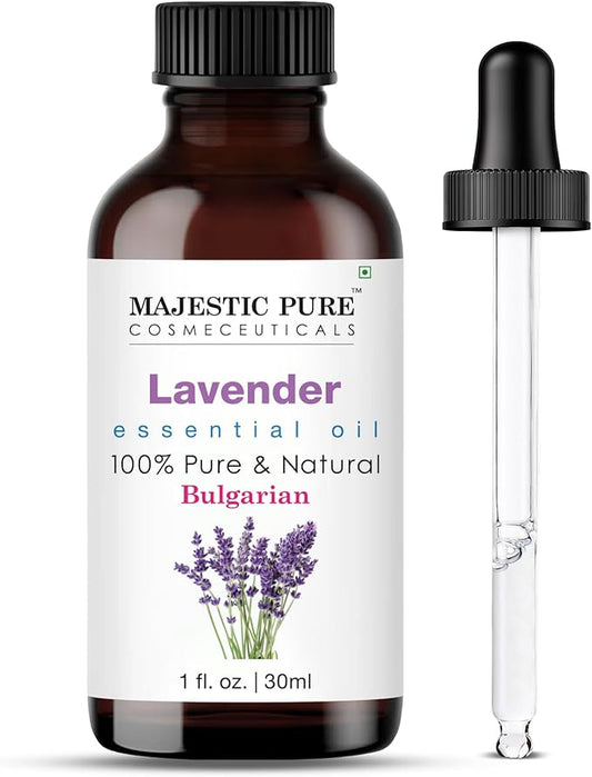 Majestic Pure Essential Oil with Glass Dropper - 100% Pure and Natural - Essential Oils for Diffuser, Aromatherapy, Soap and Candle Making, Lavender Essential Oil, Lavender Oil, 1 Fl Oz