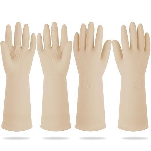 DABOGOSA Mamison 2 Pairs Reusable Waterproof Household Dishwashing Cleaning Rubber Gloves, Non-Slip Kitchen Glove (Ivory, Small (Pack of 2))