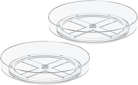 2 Pack 10 Inch Lazy Susan Turntable Organizer, Clear Rotating Spice Rack for Cabinet, Pantry, Kitchen Countertop and Fridge, Non-Slip Acrylic Spinning Tray for Bathroom Vanity