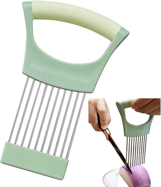 Onion Holder for Slicing | Non-Slip TPR Handle, Safe Storage Tip Cover, Multi-Purpose Food Slicer Assistant Tool