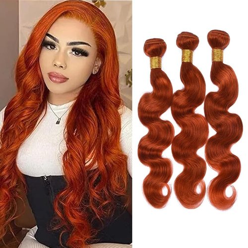 Condescension Human Hair Bundles 16 18 20 inch Orange Burnt Orange 350 Body Wave Bundles Human Hair Unprocessed Brazilian Virgin Hair for Black Women
