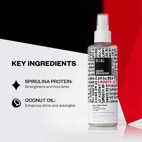 IGK GOOD BEHAVIOR Smoothing Frizz Fighters Set | 4-in-1 Prep Spray + Spirulina Protein Smoothing Spray | Frizz Control + Heat Protectant | Vegan + Cruelty Free