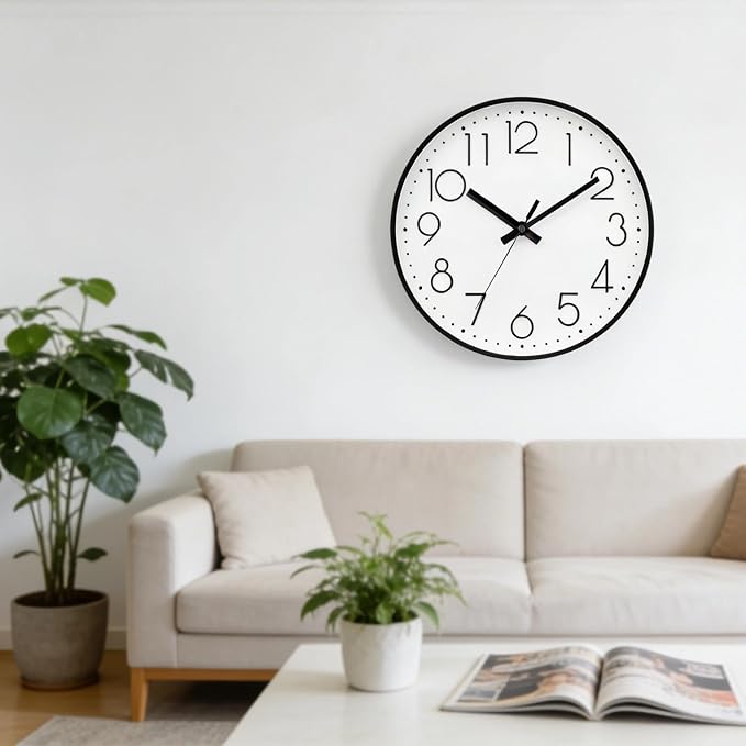 DAXSMY Wall Clock - 10 Inch Silent Non-Ticking Modern 3D Wall Clocks Battery Operated - Decorative Clock for Kitchen, Home Office, Bathroom, Bedroom(White)