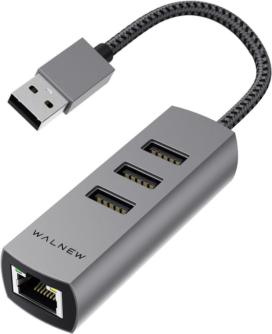 USB-C to Ethernet Adapter, WALNEW USBC to RJ45 LAN Adapter, Gigabit Cat Network Cable Converter to Type C Thunderbolt 3 for Mac,MacBook Pro/Air,Samsung Galaxy Tab (Ehternet+USB-A Port, USB-A)