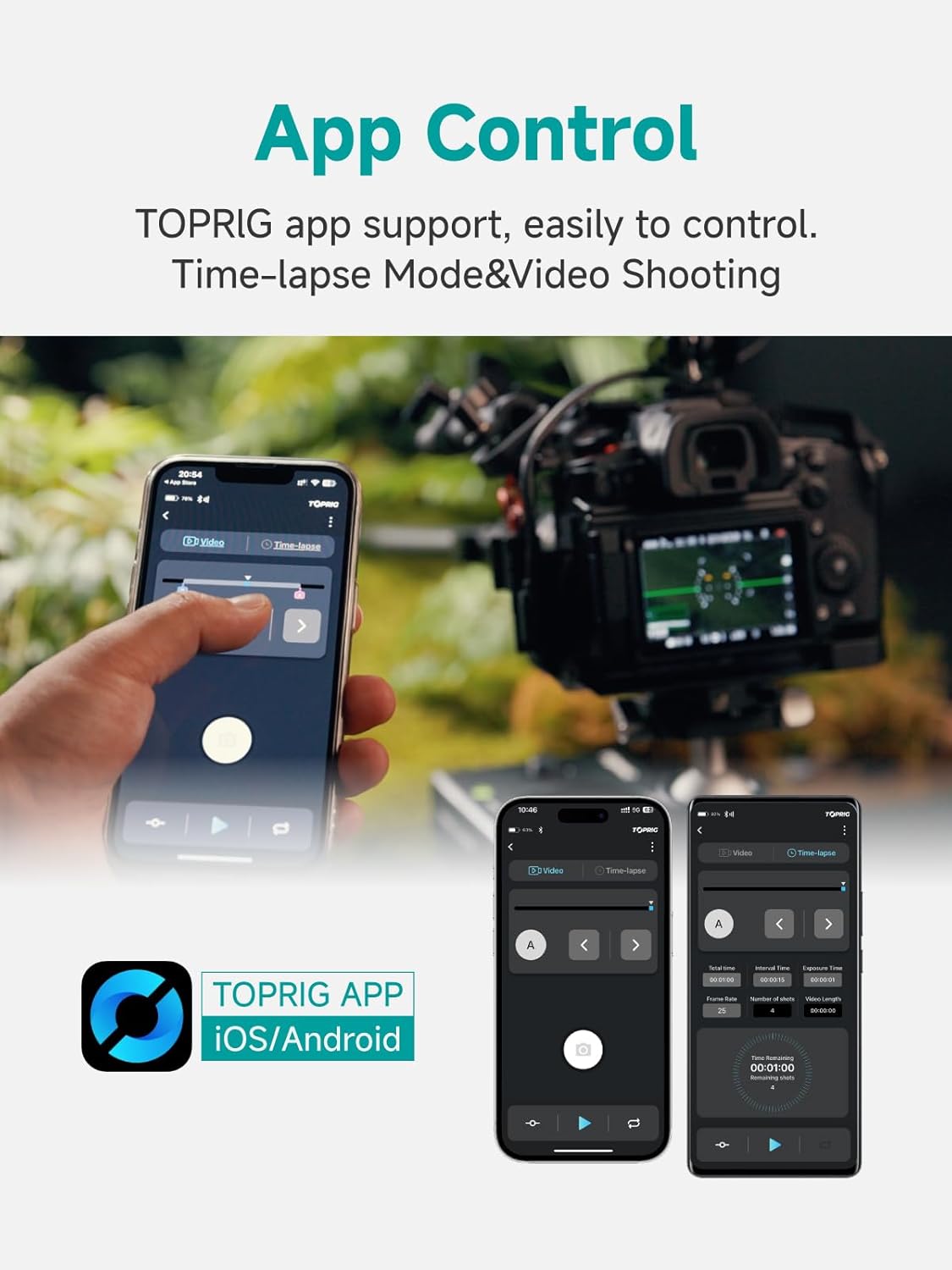 Accsoon Toprig Motorized Camera Slider, 24''/60cm Electric Video Slider with App/Button Control, 120° Panoramic Shooting, Time-Lapse/Loop Mode/Speed Konb, Compatible with DSLR,GoPro,Insta360,Phone