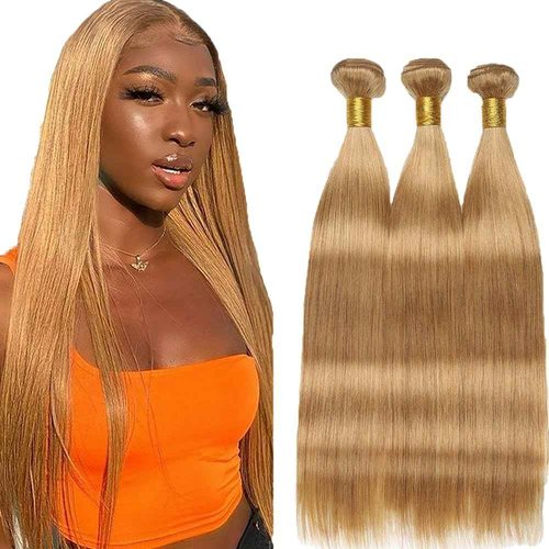 Giginger Brazilian Human Hair Bundles 24 26 28 Inch Honey Brown 27 Color Straight Bundles Human Hair Straight Unprocessed Virgin Quick Weave Hair for Black Women