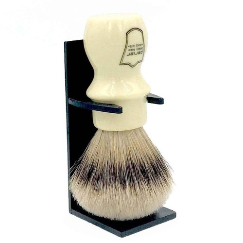 Parker 100% Silvertip Badger Mug Shaving Brush with Brush Stand - Extra Dense and Extra Soft Bristles - Long Handle is Perfect for use with Your Shaving Mug (Ivory Color)