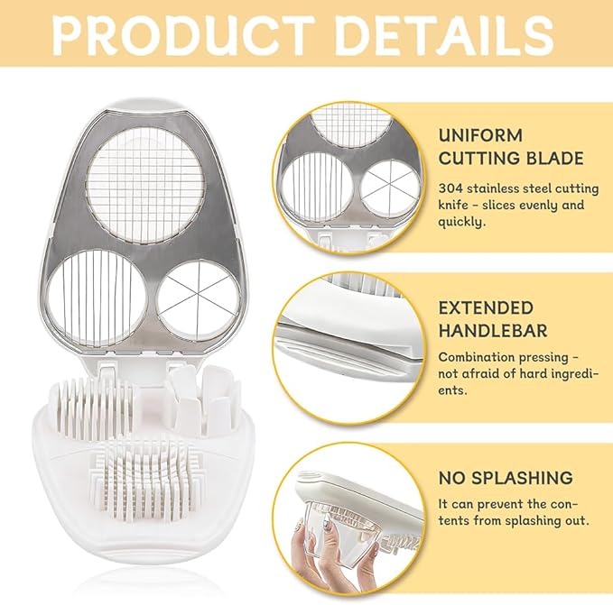 3 in 1 Boiled Egg Slicer, Manual Egg Cutter with 3 Slice Modes, Stainless Steel Kitchen Gadget for Hard Boiled Eggs, Butter, Strawberry, Tomato, Cheese, Easy to Clean & Store (COLOR:White)