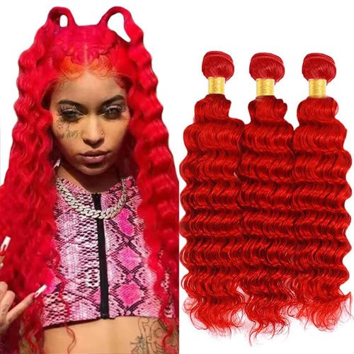 Red Human Hair Bundles Deep Wave Bundles 34 34 34 Inch Unprocessed Brazilian Virgin Remy Hair Wine Red 3 Bundle Burgundy Deep Wave Human Hair Extensions 50 Gram Per Bundle