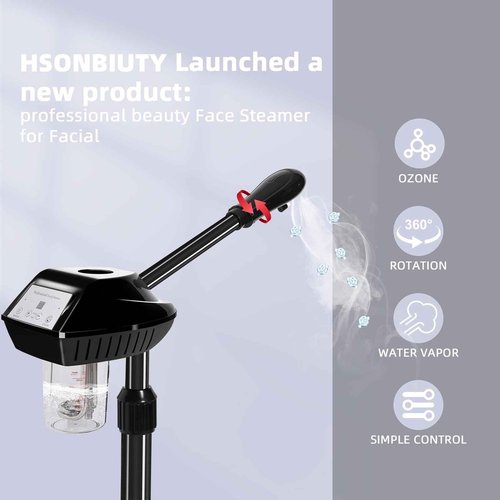 Professional Facial Steamer with More Steam for Deep Cleansing and Hydration, Face Steamer on Wheels with Time Setting, Estheticians Steamer Adjustable Height for Beauty, Spa and Home Use（Black）