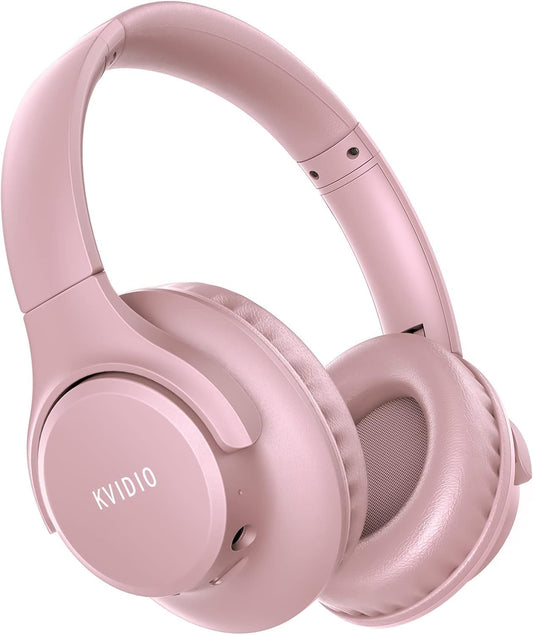 KVIDIO Bluetooth Headphones Over Ear, 65 Hours Playtime Wireless Headphones with Microphone, Foldable Lightweight Headset with Bass and Stereo Sound Low Latency for Travel Work Cellphone