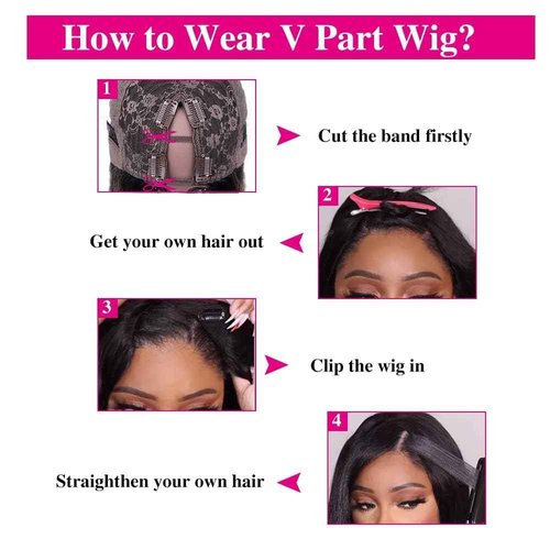Pobokix Straight V Part Wigs Human Hair Upgrade U Part Human Hair Wigs for Women Glueless Full Head Clip In Half 180% Density Natural Color (18inch)