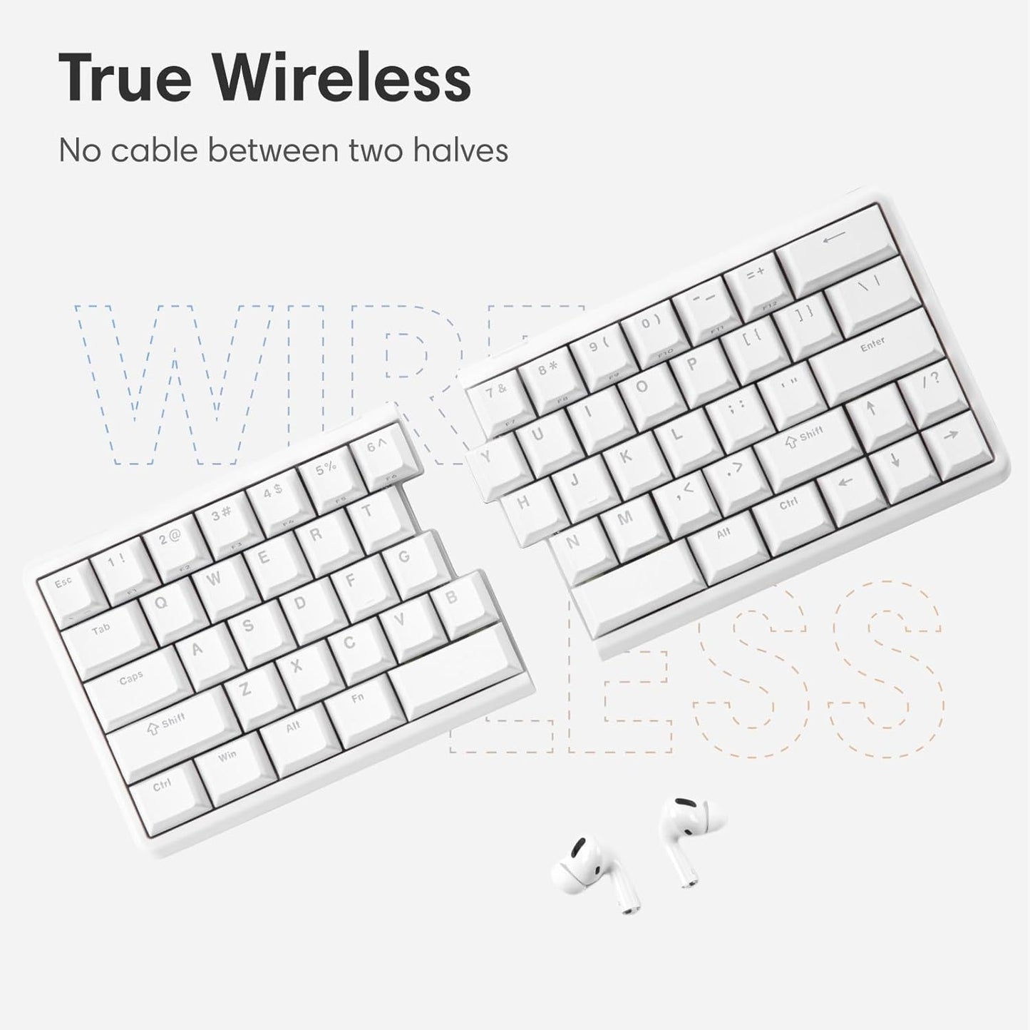 Wireless Ergonomic Split Mechanical Keyboard with Wrist Rest- Tactile, RGB, Foam, Hot-Swappable, Compact 60% Layout, Palm Rest, Programmable for Mac & Windows, PBT Keycaps