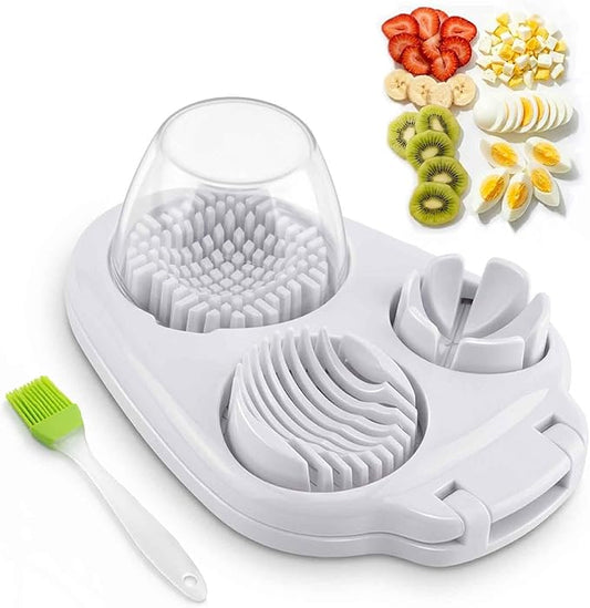 3-in-1 Egg Slicer for Hard Boiled Eggs, Hard Boiled Egg Slicer Dicer Chunker Stainless Steel, Kitchen Gadget for Salad, Strawberry, Mushroom and Grape, Heavy Duty & Dishwasher Safe (White)