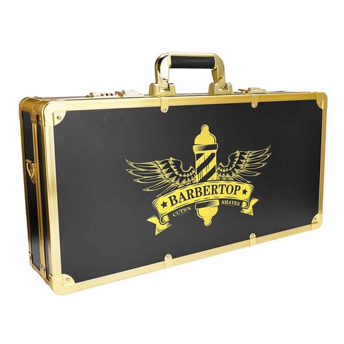 BARBERTOP Professional Barber Supplies Case, Barber Cases for Clippers and Supplies, Hairdressing Tools Storage Case with Handle and Secure Numlock, Barber Travel (Golden)