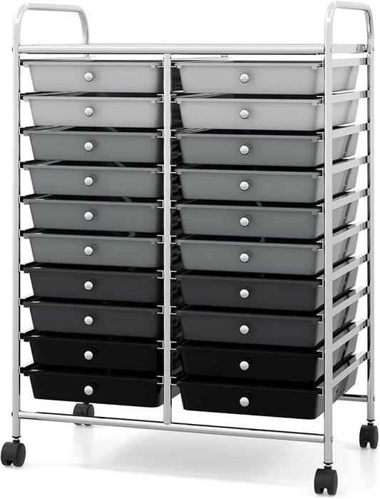 COSTWAY 20-Drawer Rolling Storage Cart, Utility Storage Organizer Cart for Tools, Scrapbook, Paper, Craft, Multipurpose Storage Trolley on Wheels for Home Office School, Mixed Black