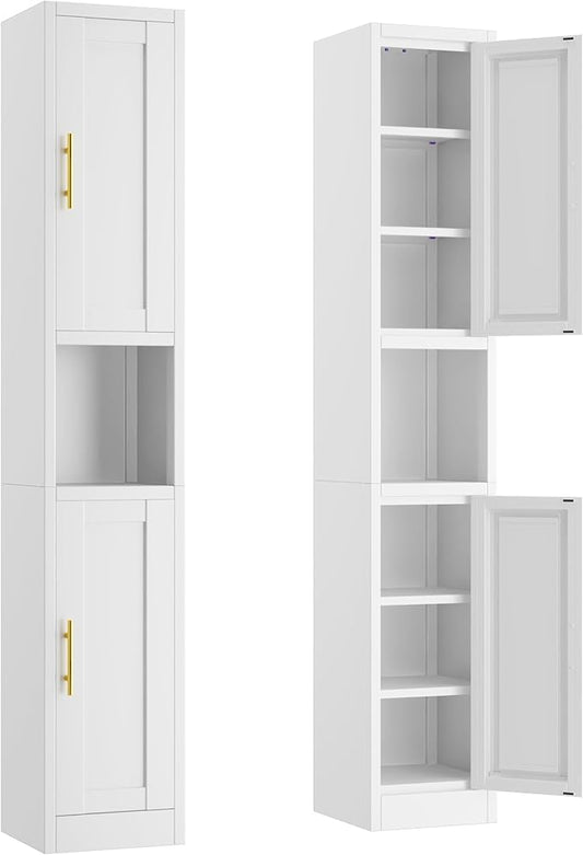 Ckzbx Tall Narrow Storage Cabinet 66.93" H Tall Bathroom Cabinets Metal Pantry Cabinet, 4 Adjustable Shelves for Kitchen, Home Office, Living Room, Dinning Room (12 inches Wide White)