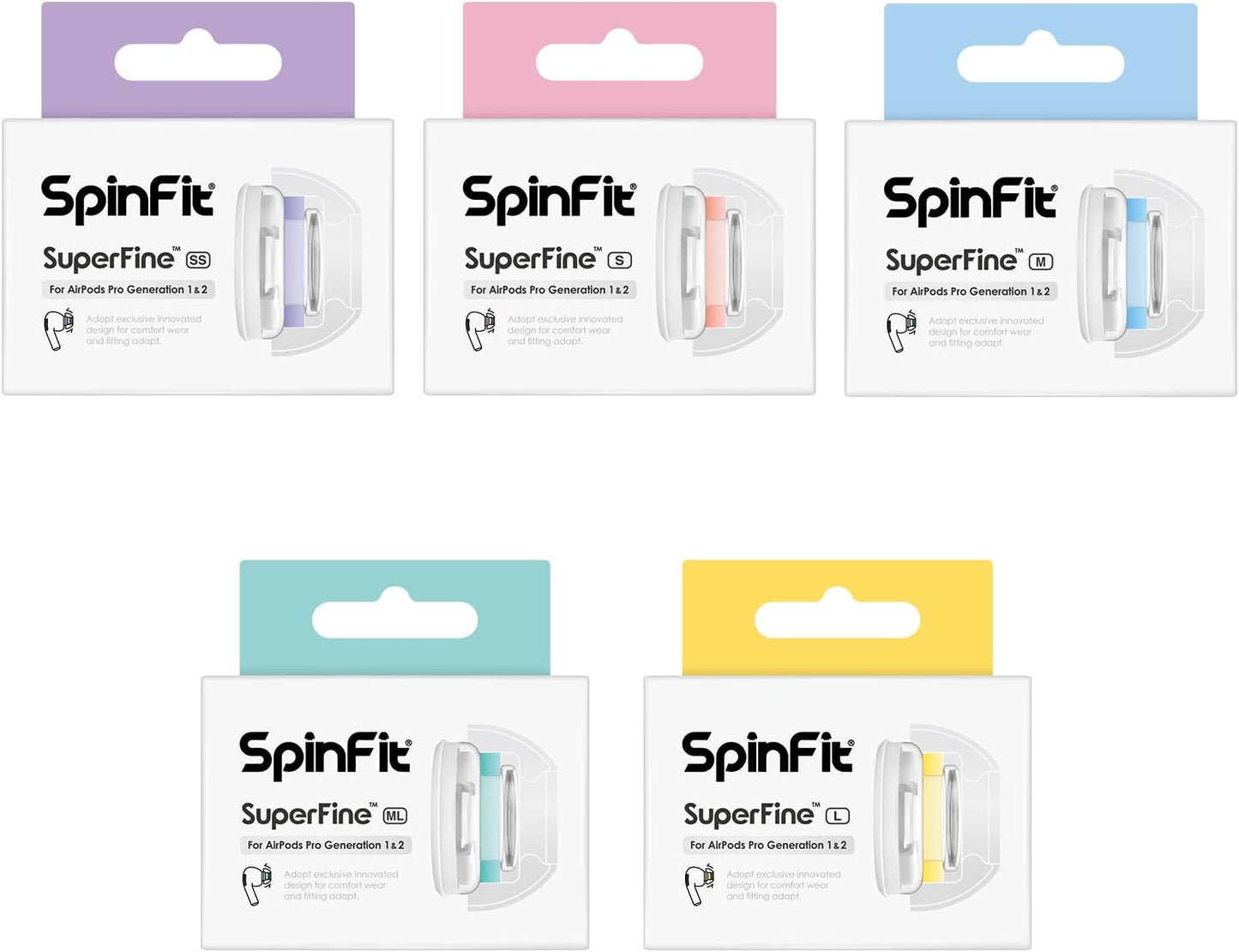 SpinFit Superfine for AirPods Pro Gen 1 & 2 - SS - Medical Grade Silicone Patented Replacement Ear Tips and Adapters for Supreme Comfort (one Pair)(Ear Tips Installed)
