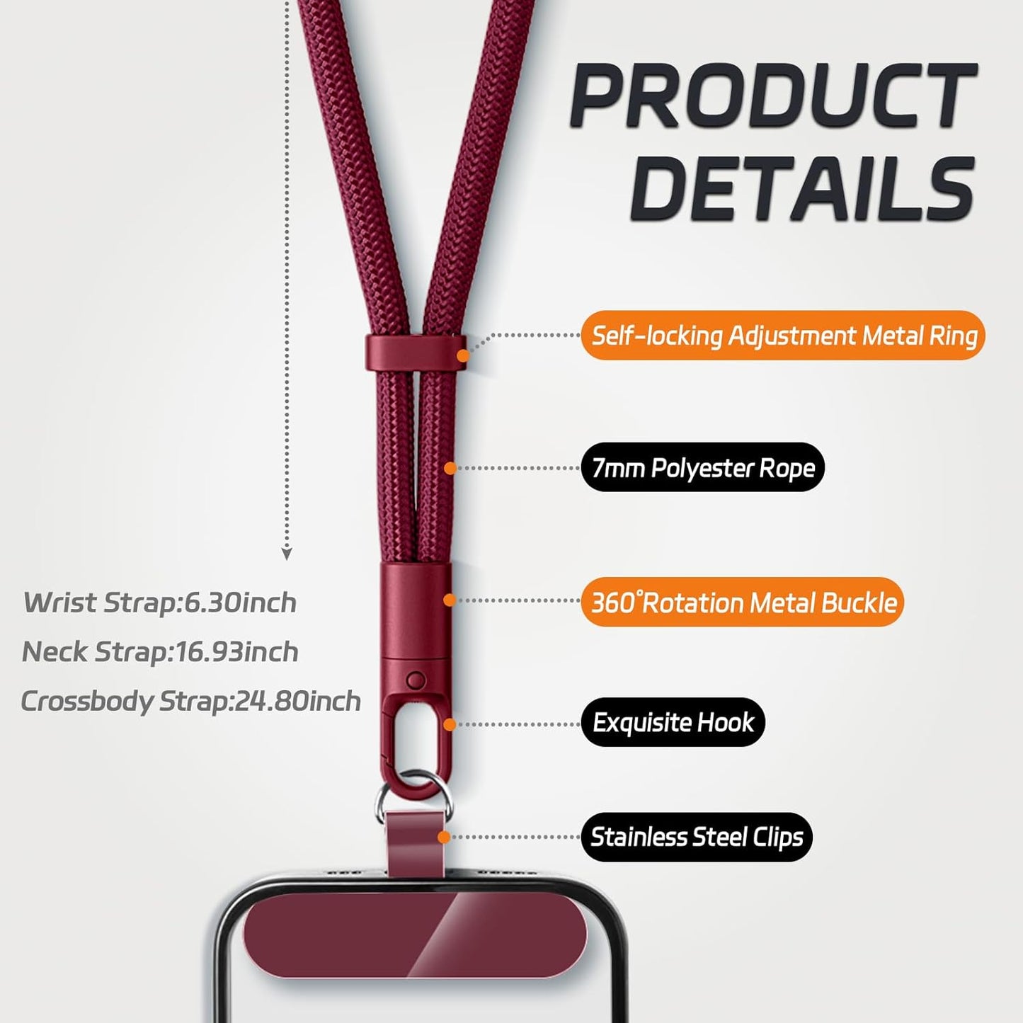 2 Pack Phone Lanyard,2×Phone Wrist Strap,4×Tether Tabs,Universal Cell Phone Multifuctional Patch Polyester Lanyards,Cell Phone Hand Strap for Women and Men(wine+light camel)