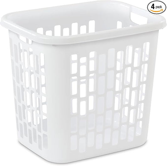 Sterilite Easy Carry Laundry Hamper, Ventilation Holes and Handles to Carry Clothes Between the Laundry Room and Bedroom, Plastic, White, 4-Pack