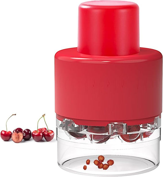 7-in-1 Cherry Pitter Tool,Multi-Function Pitting Tool, Portable Cherries Corer Stoner Seed Tool with Lock Design, Fruit Pit Remover for Cherry Jam (Wine Red)