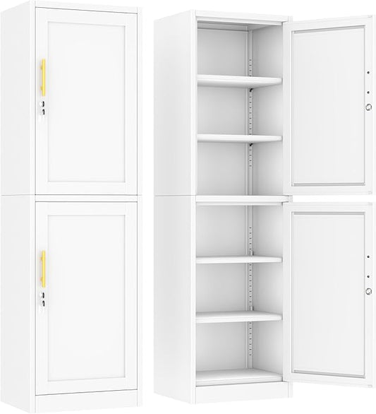 Ckzbx Metal Locker Tall Narrow Storage Cabinet, 67" H Locking Tool File Cabinets Snack Locker Organizer for School Classroom,Bedroom,Gym Home Office,Entryway and Hallway (20" W 2Door White)