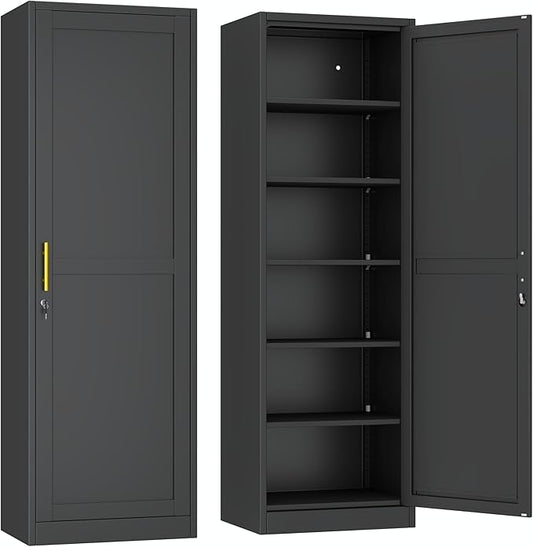 Ckzbx Metal Locker Tall Narrow Storage Cabinet, 67" H Locking Tool File Cabinets Snack Locker Organizer for School Classroom,Bedroom,Gym Home Office,Entryway and Hallway (20" W 1Door Black)