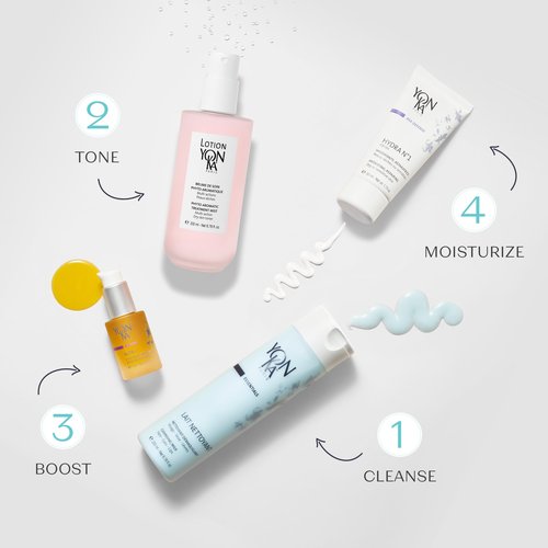 Yon-Ka Lait Nettoyant Cleanser Set | Full Size & Travel Size | Gentle Plant-Based Milk Cleanser & Makeup Remover | Hydrating Daily Wash that Balances Skin’s pH | Set of 2, 6.76 fl oz and 2.53 fl oz