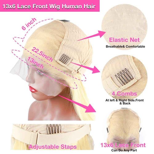 SWOTHEW 613 13x6 HD Lace Front Wig Human Hair 200 Density 613 Lace Front Wig Human Hair Blonde Wig Straight Lace Frontal Wig Human Hair Pre Plucked 24 Inch