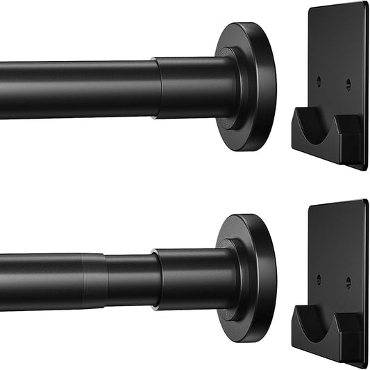 CorkLatta Matte Black Shower Curtain Rod,1 Inch Diameter Stainless Steel Adjustable Spring Tension Rods 32 to 92",with Holders,Anti-Slip,Curtain Rods No Drilling(1 Pack)