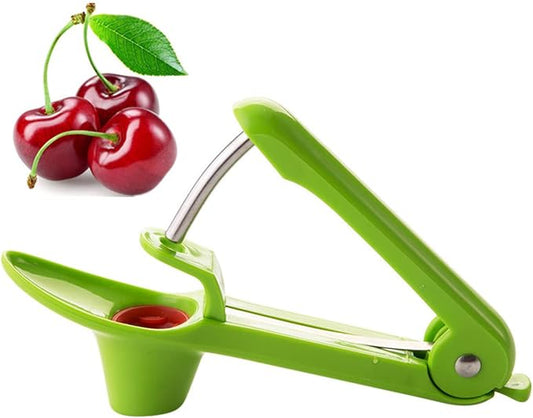 Cherry Pitter Tool, Larger Cross-Pitting Head, Cherry Core Remover with Safety Lock, Non-Slip Soft-touch Handle, Dishwasher Safe-green