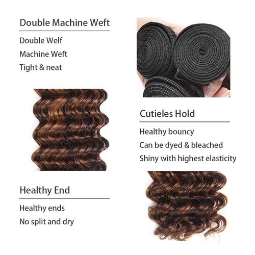 Giginger Bundles Human Hair Deep Wave Human Hair Bundles 24 26 28 Inch Brazilian Chocolate Brown Highlight P4/30 Unprocessed Quick Weave Soft Sewn In Hair Extensions for Black Women