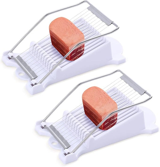 2 Pack Luncheon Meat Slicer, Egg Slicers,Strawberry Slicer,Stainless Steel Wire, Cuts 10 Slices for Eggs, Hams, Avocados, Bananas, Onions, Soft Food and Fruits (White)