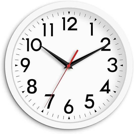 DAXSMY Wall Clock Modern Battery Operated 10 Inch Simpel Silent Non Ticking Analog Decorative for Kitchen Bathroom Bedroom Office Living Room School Classroom(White)