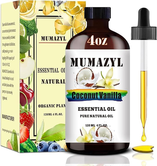 Coconut Vanilla Essential Oil, Coconut Vanilla Oil 4 Fl Oz 120ML for Diffuser Humidifier Yoga Cleaning DIY Candle Soap Making MUMAZYL Essential Oils