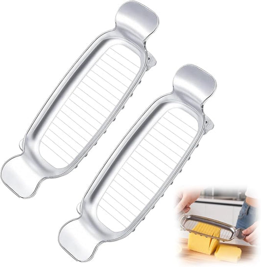Butter Slicer Cutter & Cheese Cutter–Multi-Use Kitchen Tool for Evenly Slicing Butter Blocks, Cheeses, Eggs & Soft Fruits–Non-Stick，Compact & Portable for Home, BBQ, Camping（2 PACK)