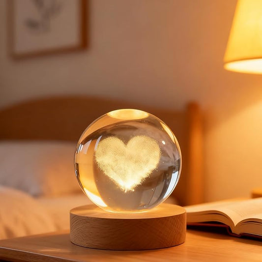 3D Heart Love Crystal Ball, 2.4 inch Valentines Day Decoration Quartz Glass Ball, Lovely Sphere Light Crystal Display Cute Sculpture Home Decor Gifts for Mom Women Grils Friends Office Table