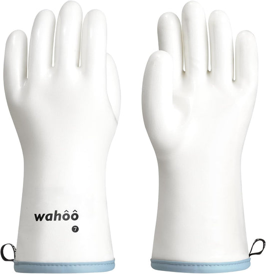wahoo Professional Liquid Silicone Oven Mitts Gloves, Heat Resistant Gloves for Cooking, Baking, CoralAir Liner, 12 Inch, White, X-Large