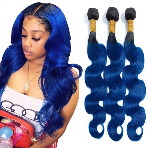 Habiliana Bundles Human Hair 18 20 22 Inch Body Wave T1B Blue Human Hair Bundles 11A Unprocessed Brazilian Virgin Quick Weave Hair Extensions for Black Women